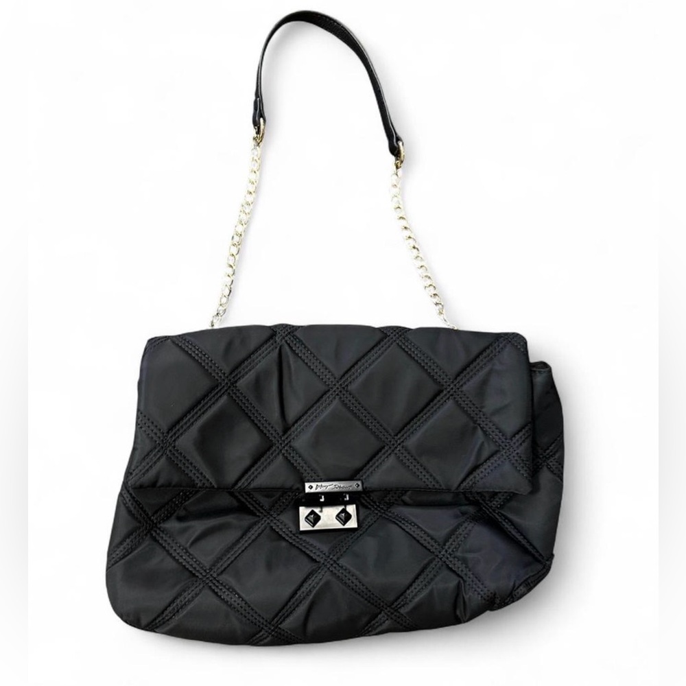Quilted Black Shoulder Bag with Gold Chain Strap